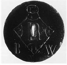 Kite mark on a black glass button giving a date of June 1868 Kite mark - photo 8