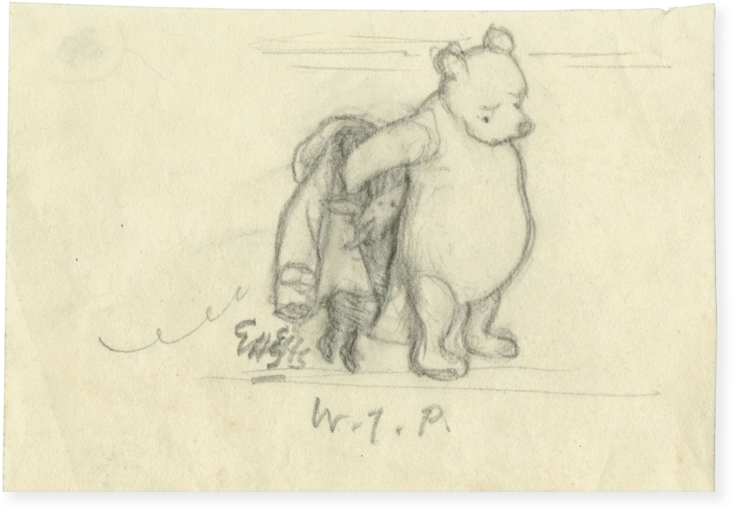 An early sketch of an anxious looking Winnie-the-Pooh struggling into his - photo 3