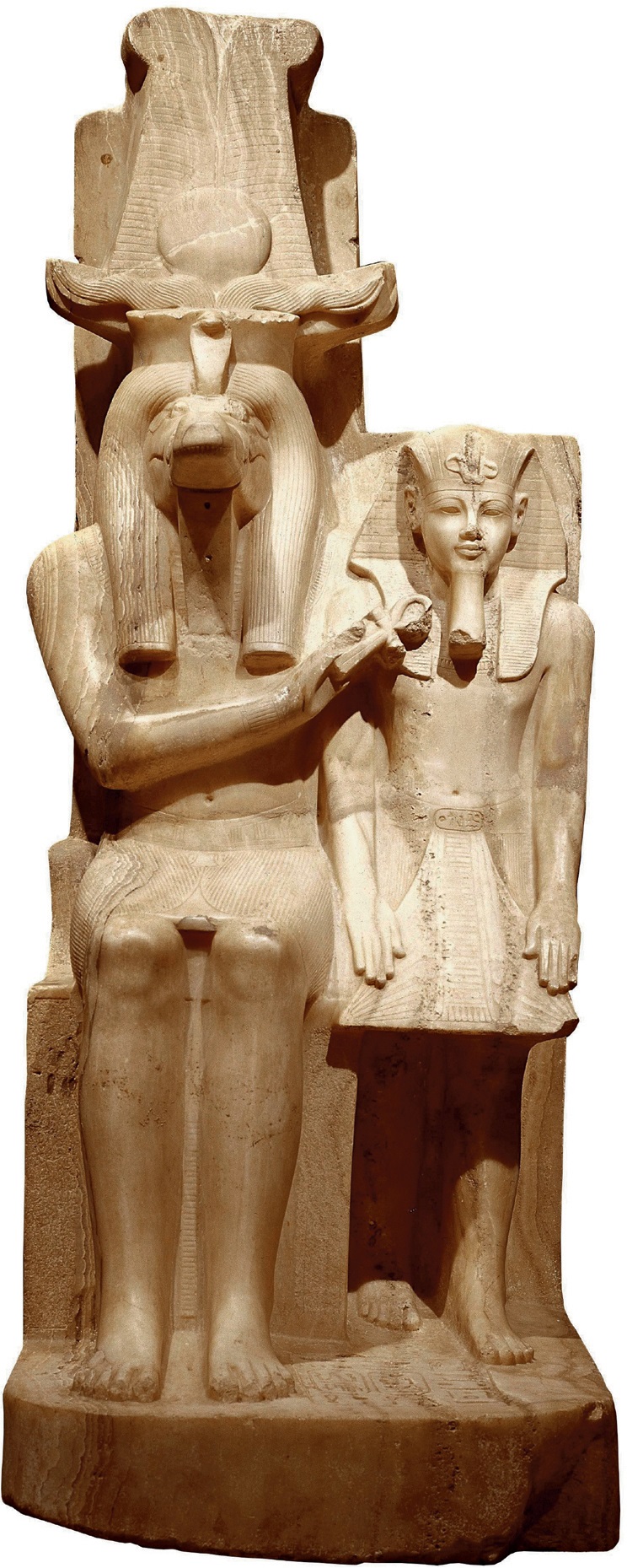 Calcite statue of king Amenhotep III and the god Sobk-Ra Found near Gebelein - photo 6