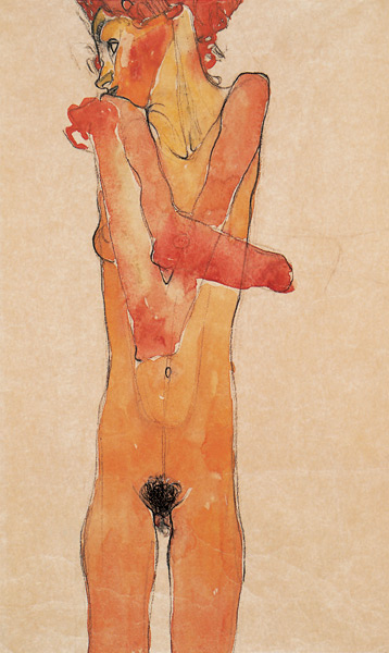 Nude Girl with Folded Arms Gertrude Schiele 1910 Watercolor and black - photo 4