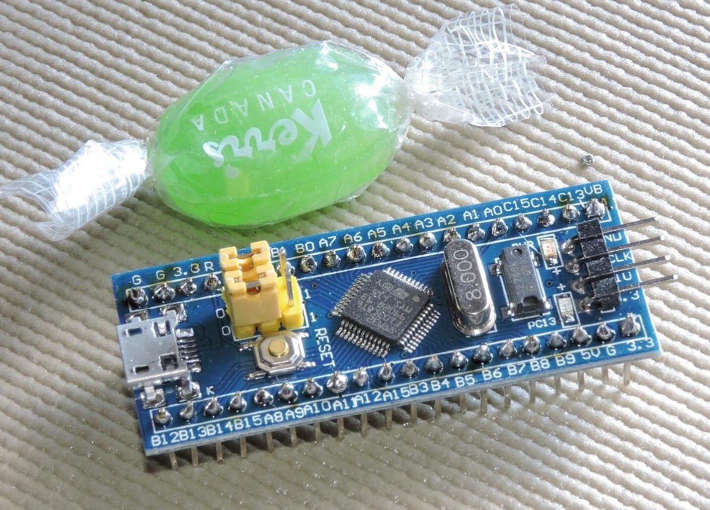 Figure 1-1 The STM32F103C8T6 PCB printed circuit board with the header strips - photo 1