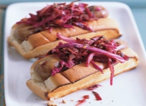 Chicken Sausages with Warm Red Slaw-Kraut Ready in 1 hour 4 servings - photo 1