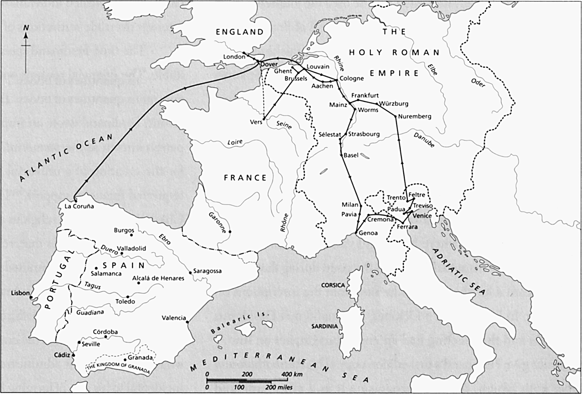 The route of Hernandos journey through Europe in 152022 the dashed portions - photo 5