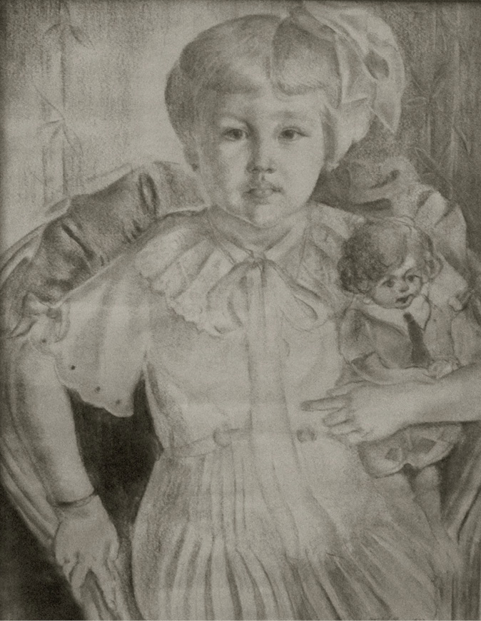 The Girl with her Doll Original charcoal drawing 1933 by Lajos Feld Photo - photo 2