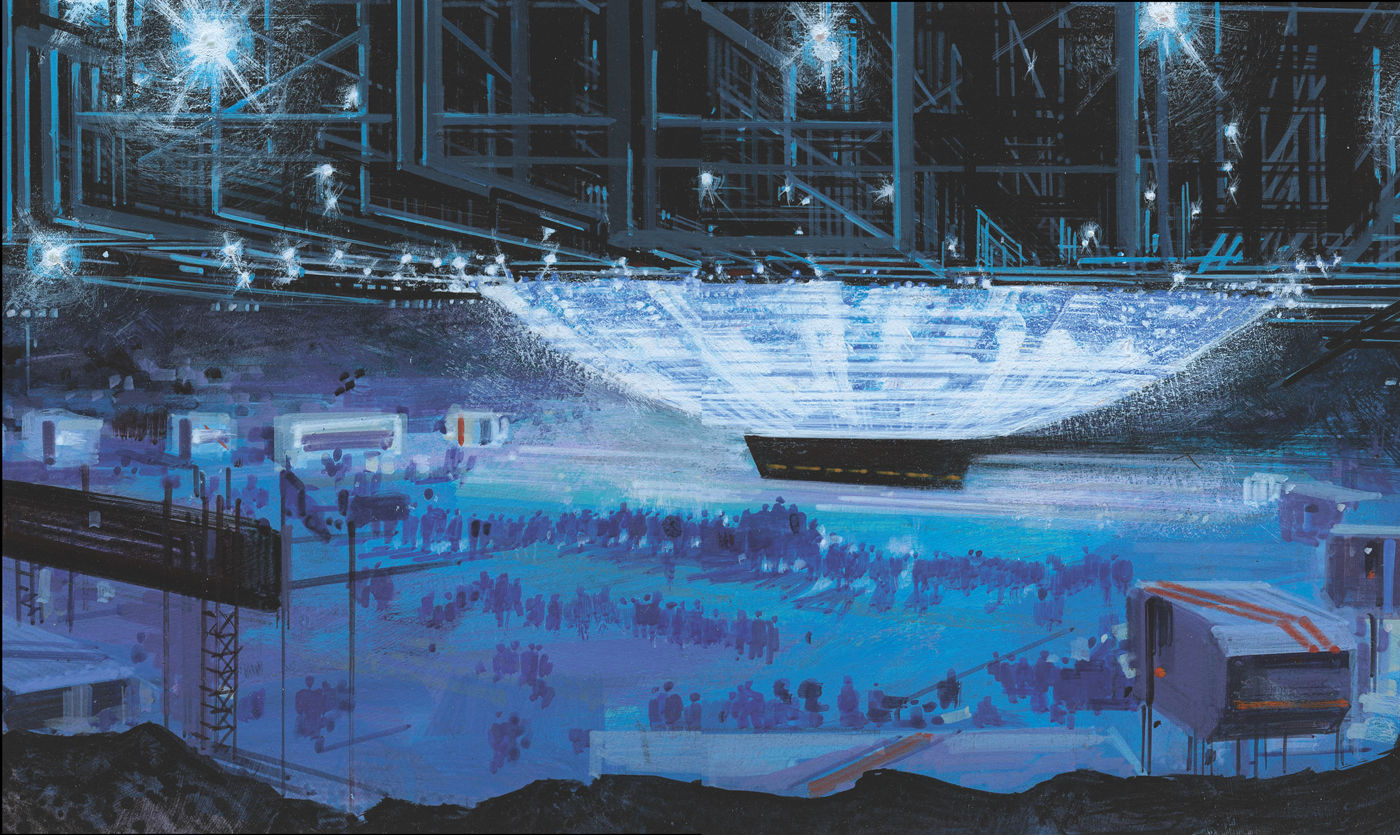 A production painting by George Jensen depicts first contact between mankind - photo 8