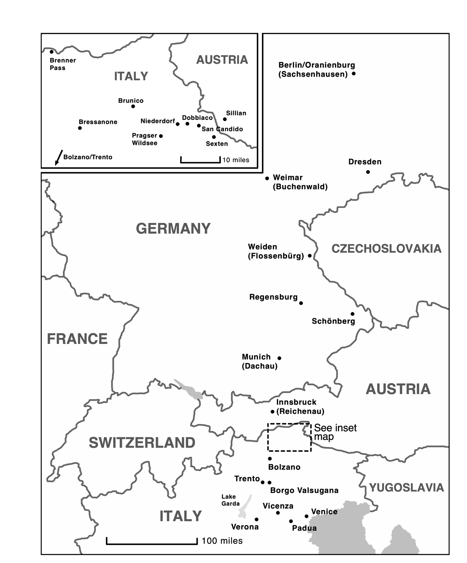 Main map Europe 1945 pre-war borders Inset South Tyrol The equivalents - photo 2