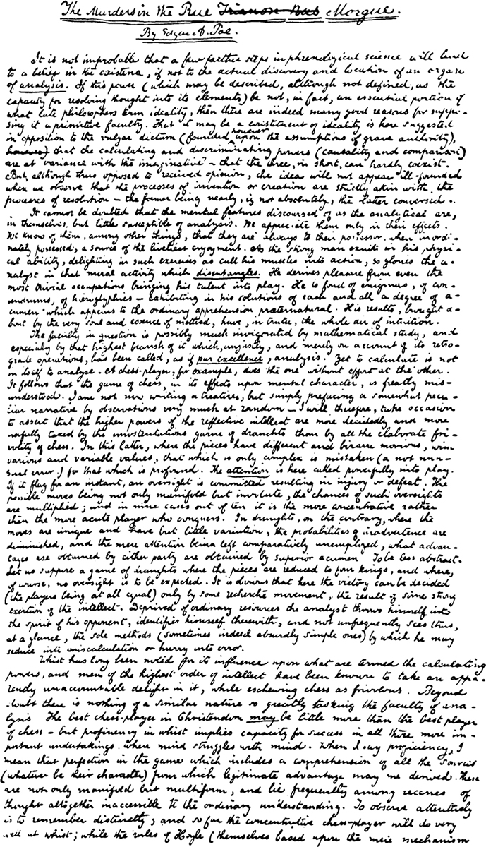 THE FIRST DETECTIVE STORY First page of the original manuscript of Edgar Allan - photo 1