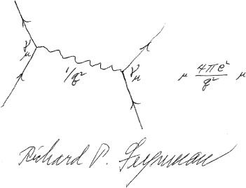 A unique example of one of Feynmans famous diagrams inscribed and signed by - photo 1