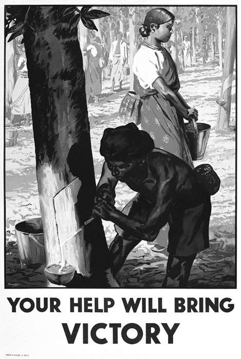 A propagand poster showing South Asians rubber tapping Ceylon Malaya and - photo 12