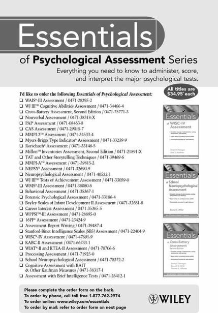 Essentials of Psychological Assessment Series Series Editors Alan S Kaufman - photo 1