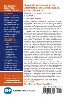 Rezaee - Corporate governance in the aftermath of the global financial crisis, Volume IV : Emerging Issues in Corporate Governance