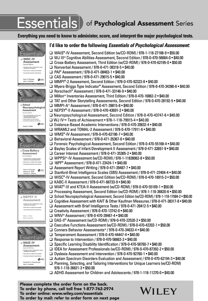 Essentials of Psychological Assessment Series Series Editors Alan S Kaufman - photo 2