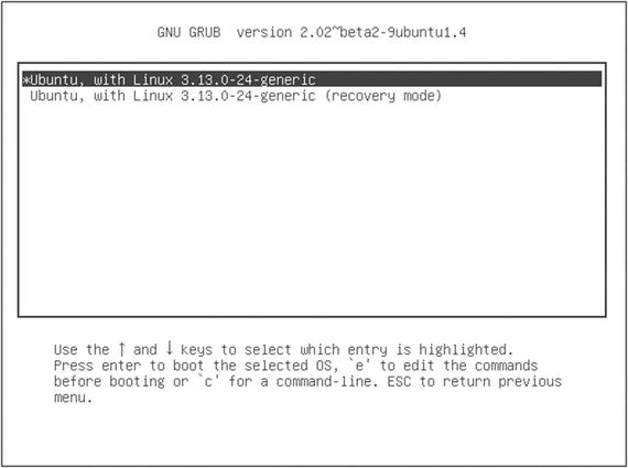 Figure 1-3 A GRUB advanced menu accessed by selecting Advanced options in the - photo 3