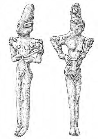 Two Sumeiian clay figurines from the Ubaid Period 5000 BC showing elongated - photo 8