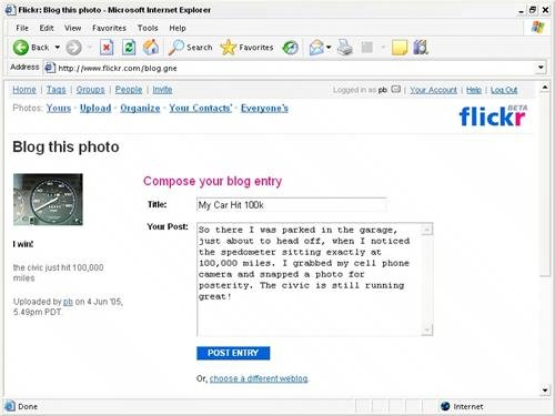 Click Post Entry and Flickr will automatically send the text andphoto to your - photo 6