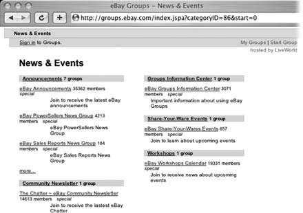 Figure A-2 The News Events category of eBay Groups lists eBay-sponsored - photo 5