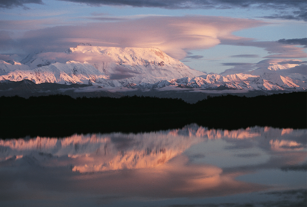 Denali is partially hidden by clouds in this evening view from Reflection Pond - photo 25