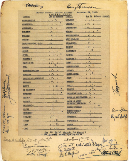 A tally sheet the Zionist delegation used at the UN during the vote on - photo 20