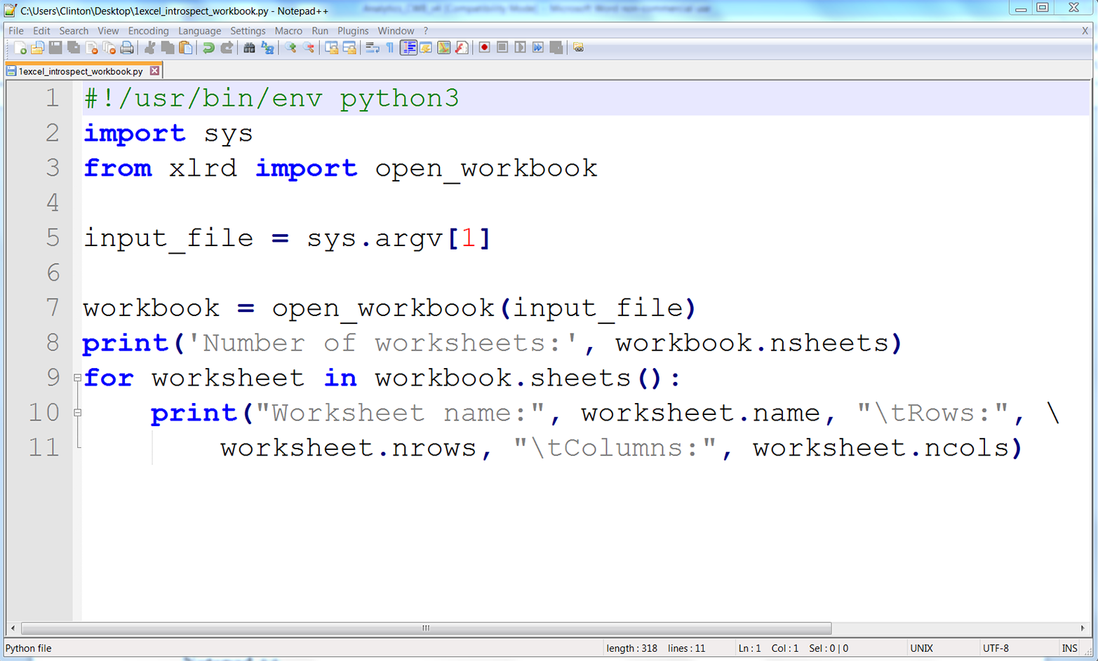 Figure 1-5 The 1excelintrospectworkbookpy Python script in Notepad - photo 5