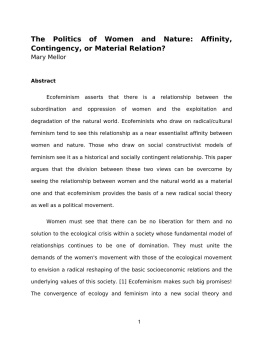 Mary Mellor The Politics of Women and Nature: Affinity, Contingency, or Material Relation