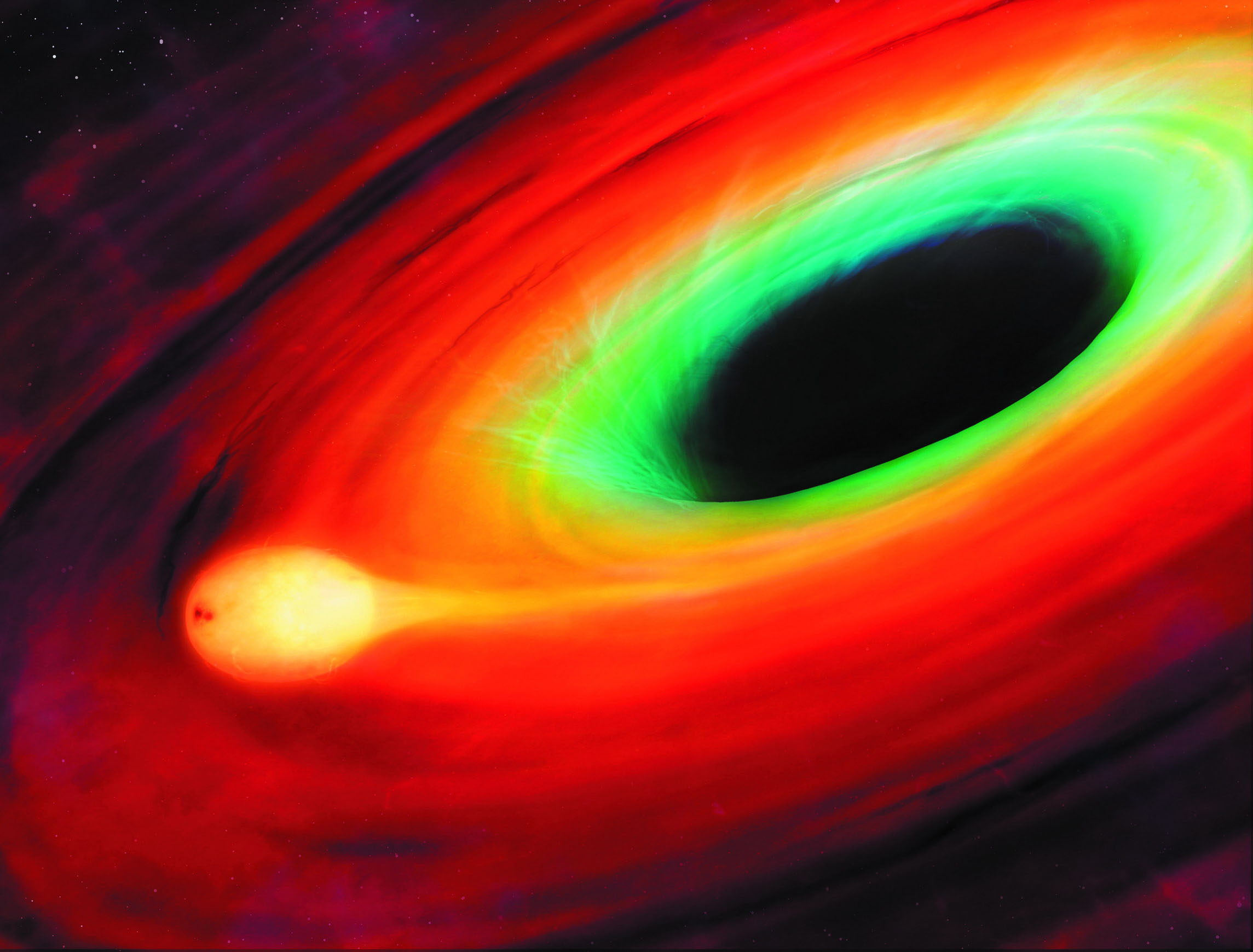 A star being distorted by its close passage to a supermassive black hole at the - photo 2