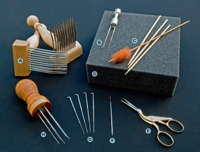 Clockwise from upper left A wool combs B metal two-needle holder C - photo 11