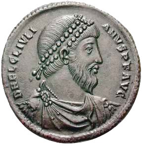 Portrait of Emperor Julian on a bronze coin from Antioch c 360 Eutropius - photo 19