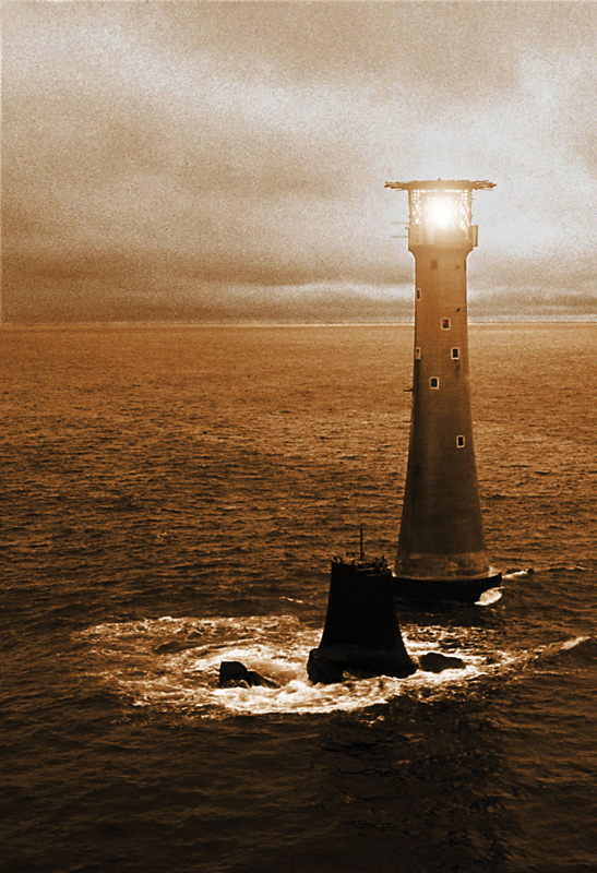 The present Eddystone lighthouse and the stump of Smeatons tower under heavy - photo 3