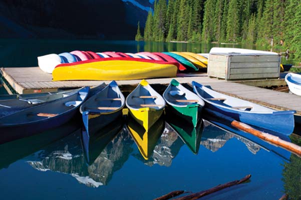 Moraine Lake canoes Spray Lake Snowcapped peaks glaciers and ice - photo 13