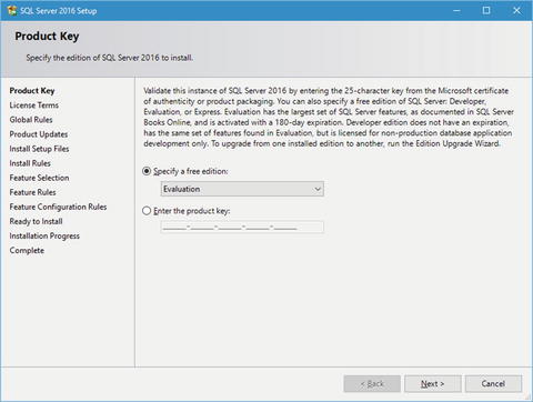 Figure 1-3 Product Key screen SQL Server 2016 can be installed in one of - photo 3