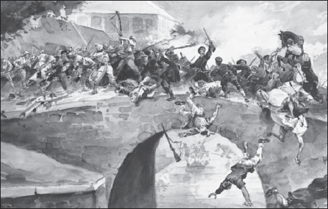 French soldiers fighting Chinese on a bridge during the Tonkin War of 1884 in - photo 4