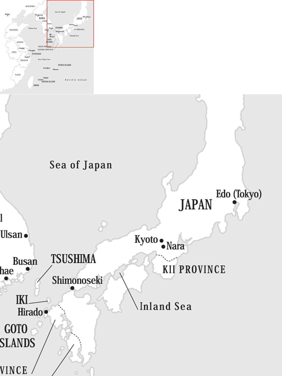 Map of China Japan Korea and the Ryukyu Islands showing the main sea areas - photo 4