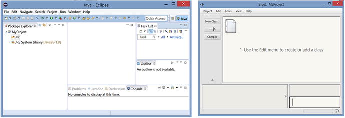 Figure 1-1 User interfaces for Eclipse left and BlueJ right This - photo 1