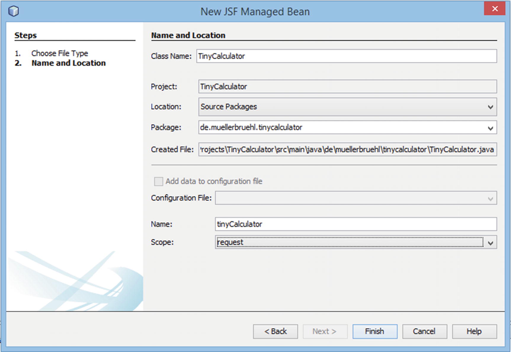 Figure 1-7 New JSF Managed Bean Enter TinyCalculator as the Class Name - photo 7