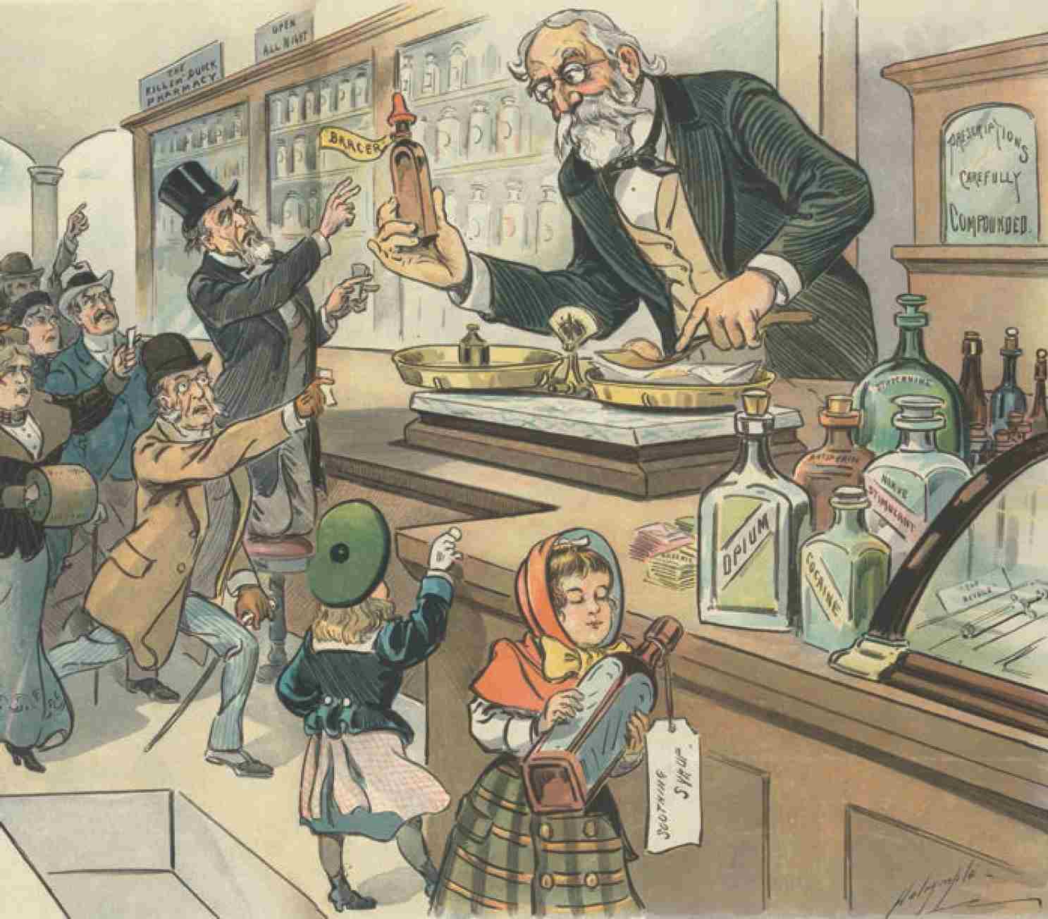 An illustration from Puck magazine October 1900 shows a pharmacist at The - photo 4