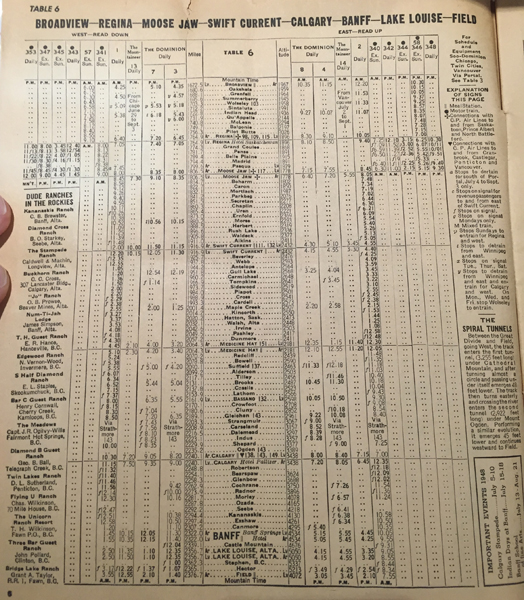 CPR timetable showing Trains 1 2 the Dominions and the Mountaineer 1948 - photo 15