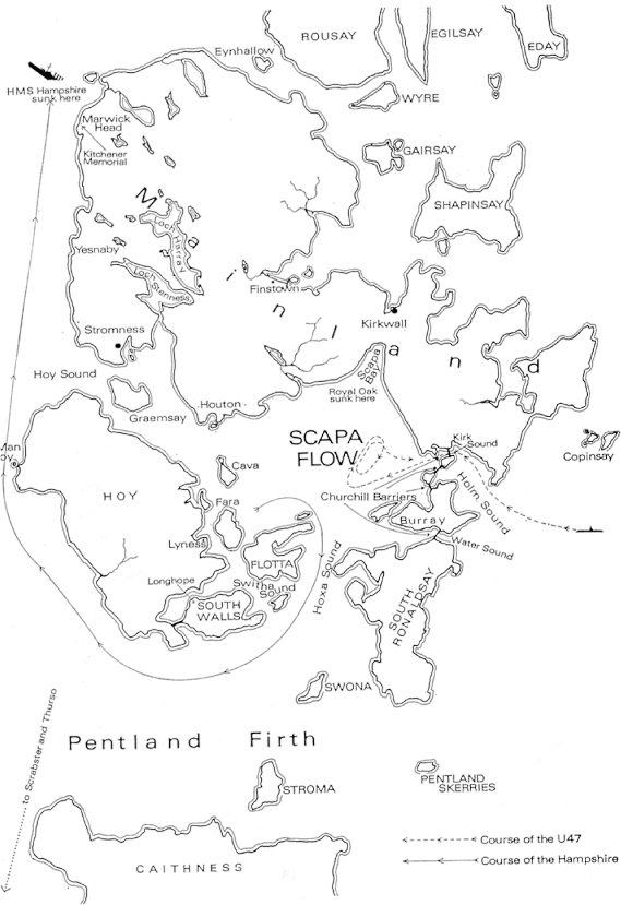 A Map of Scapa Flow showing the course of the Hampshire and U-47 Extracts - photo 5