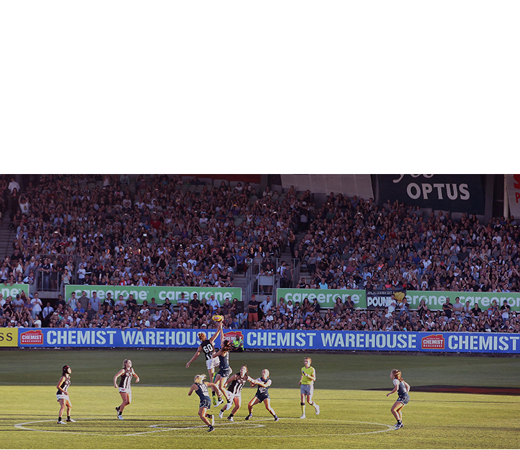 Game on The first AFLW match begins with a ball thrown skyward before a - photo 3