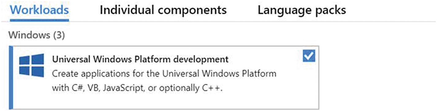 Figure 1-1 Select Universal Windows Platform development Figure 1-2 - photo 1