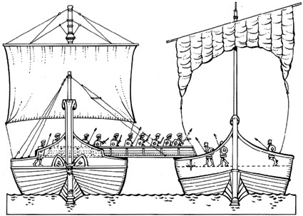 Diagram displaying the corvus crow the Roman military boarding device used in - photo 10