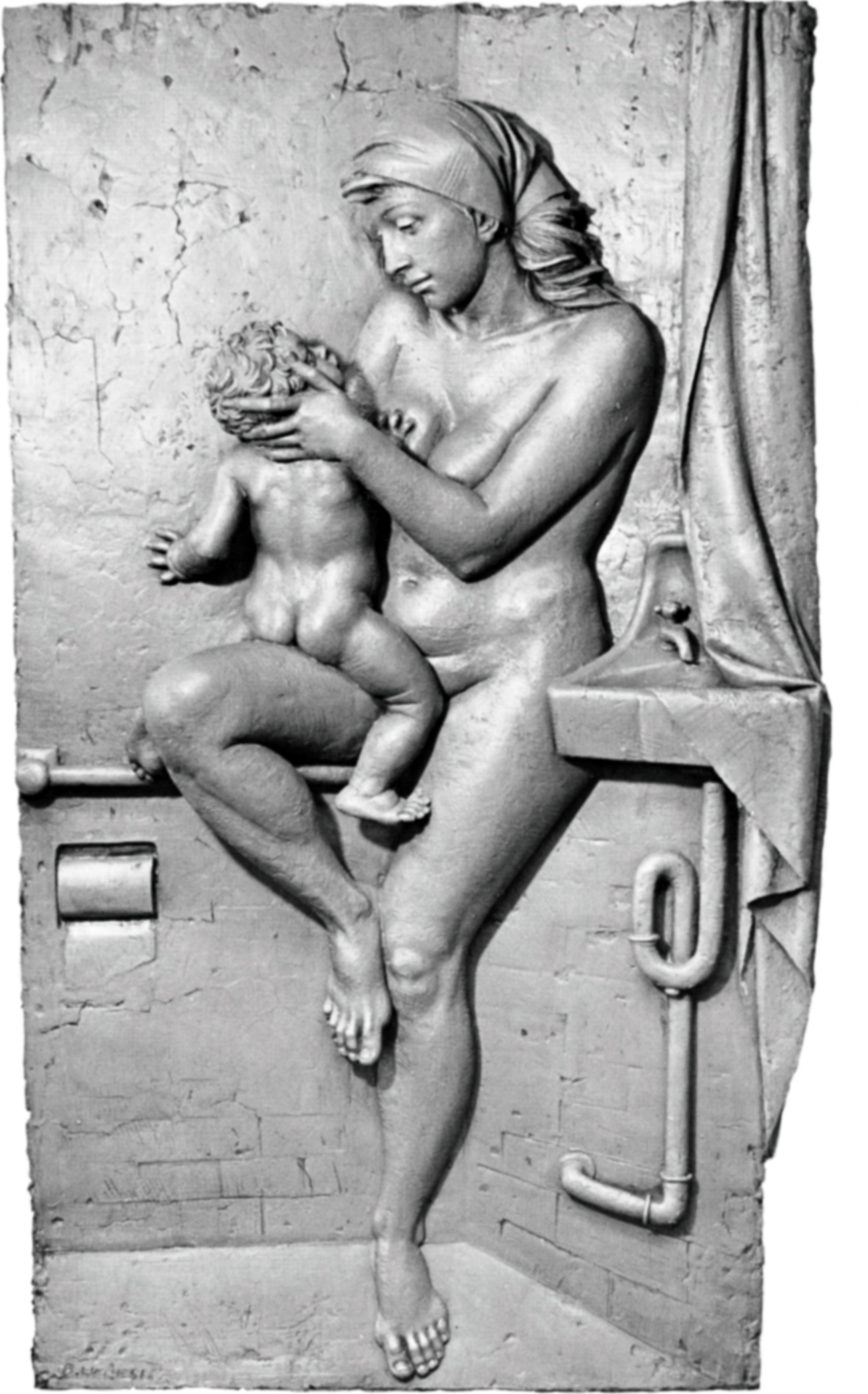 MOTHER AND CHILD Original clay relief 66 39 1676 99 cm Photo Malmstrom - photo 5