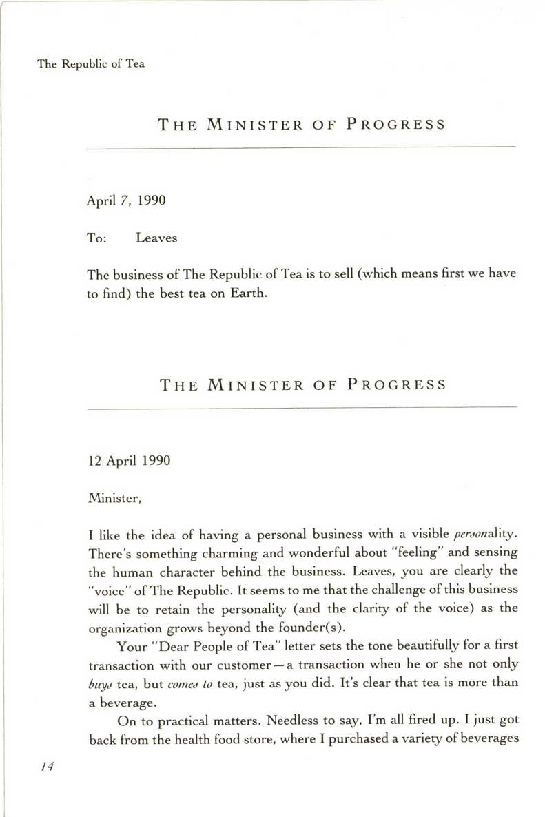 The Republic of Tea The Story of the Creation of a Business as Told Through the Personal Letters of Its Founders Mel Ziegler 336p 0385420579 - photo 26