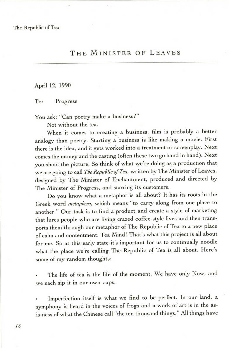 The Republic of Tea The Story of the Creation of a Business as Told Through the Personal Letters of Its Founders Mel Ziegler 336p 0385420579 - photo 28