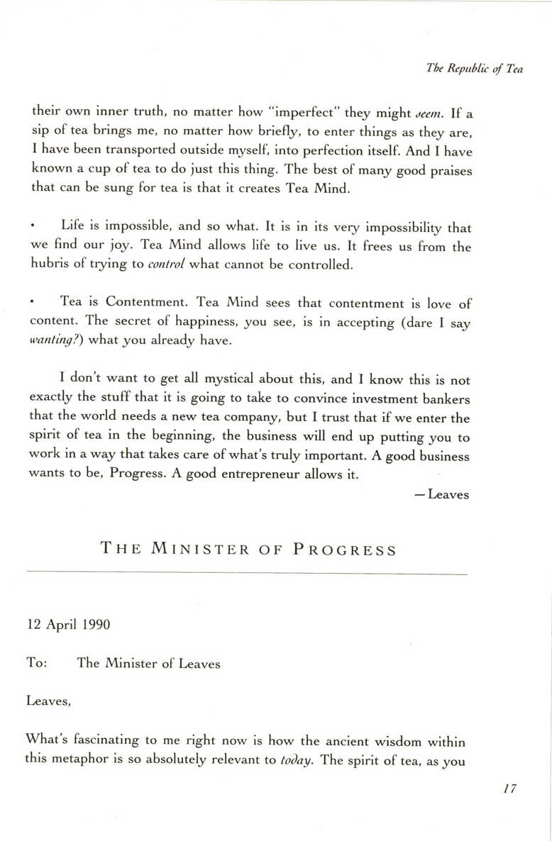 The Republic of Tea The Story of the Creation of a Business as Told Through the Personal Letters of Its Founders Mel Ziegler 336p 0385420579 - photo 29