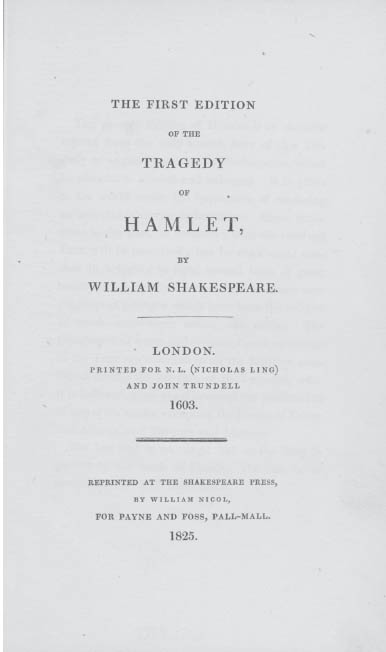 Figure 2 Title page of Payne and Fosss 1825 reprint of Q1 Hamlet Reproduced - photo 5