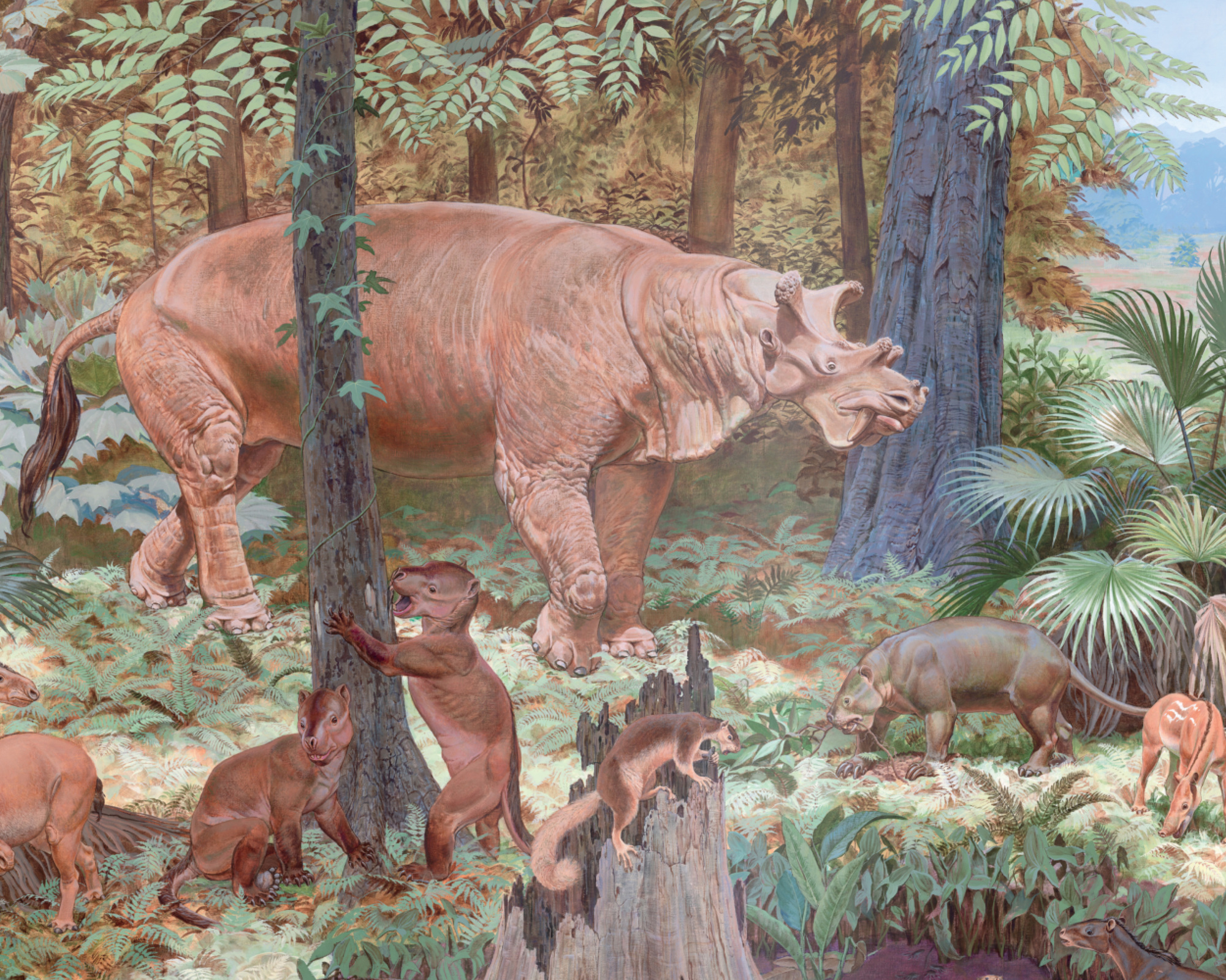 The massive herbivore Uintatherium dominates this detail from Matterness - photo 5