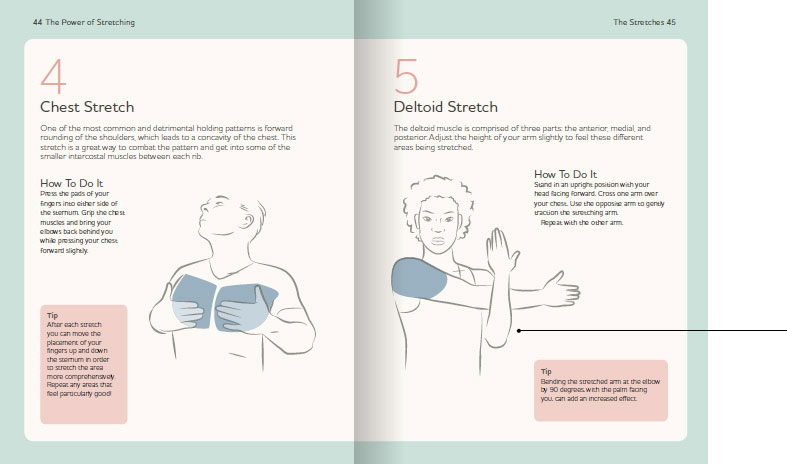 Each stretch is described using an image written instructions and extra notes - photo 4