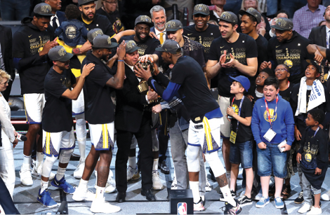 Owner Joe Lacob cradles the third championship trophy for the Warriors in four - photo 6