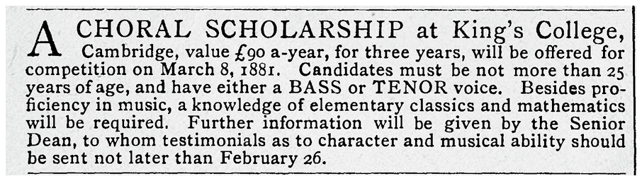 Advertisement for the first choral scholarship on the front page of the - photo 12