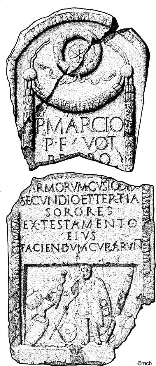 Stela of P Marcius Probus a custos armorum He is shown wearing a paenula and - photo 2